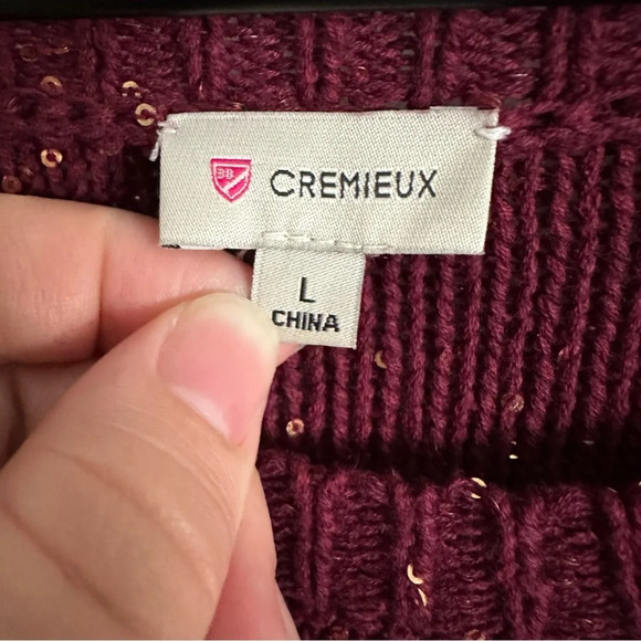 Cremieux Sequin Tunic Sweater Dress in Burgundy 100% Cotton. Large - Picture 3 of 6